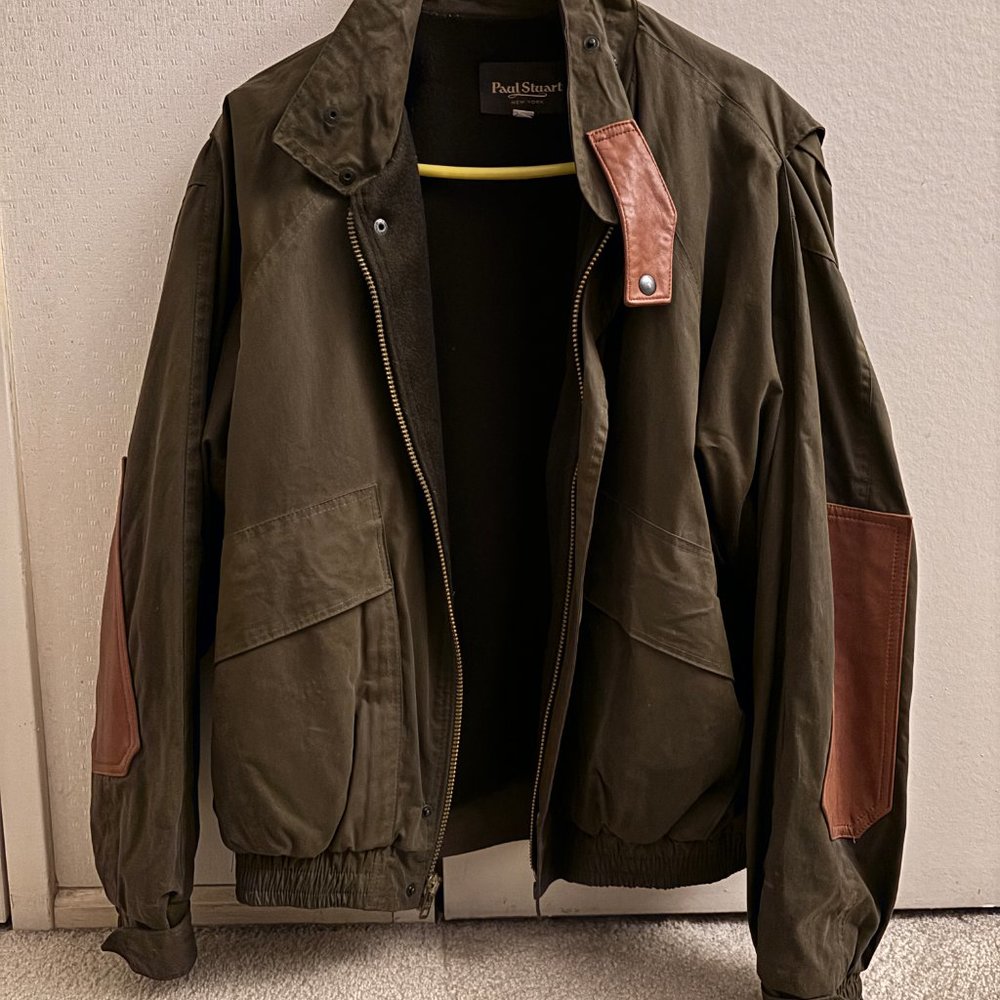 Vintage Paul Stuart Medium Green Leather Jacket w/ Cotton Lining